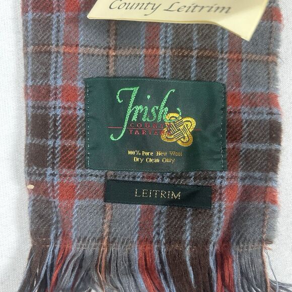 Irish County Tartans NEW Leitrim 100% Pure Wool Scarf Womens 10" x 44" Plaid NWT - Picture 2 of 7